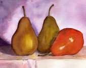 Watercolor Still Life with Pears Original 5 x 7 matted