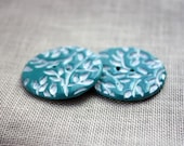 Leaf Buttons / Teal Turquoise / Medium One Pair (Two)