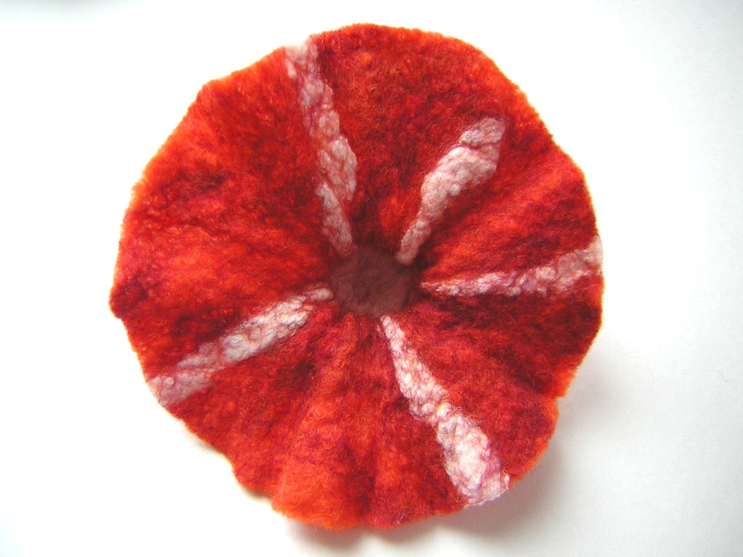 Orange Morning Glory, a wool flower brooch