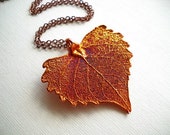 Dazzling Copper Real Cottonwood Leaf Necklace