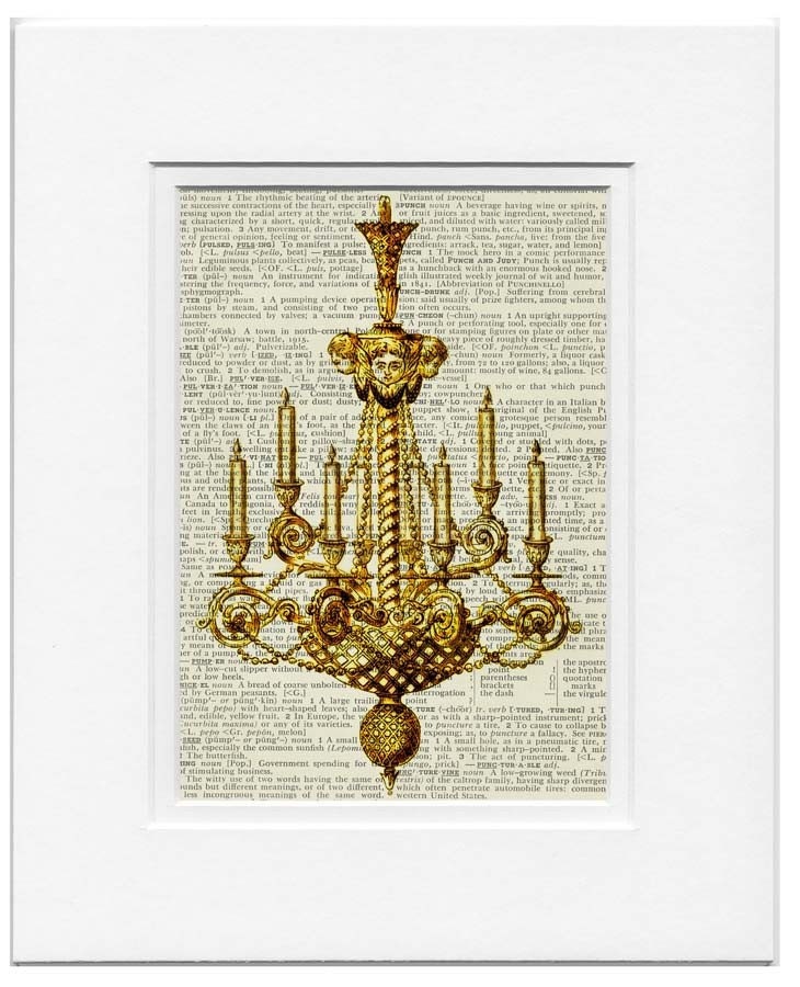 vintage chandelier III -  printed on page from old dictionary