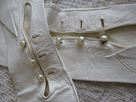 Vintage Bone White Long Kid Leather Bridal Wedding Gloves