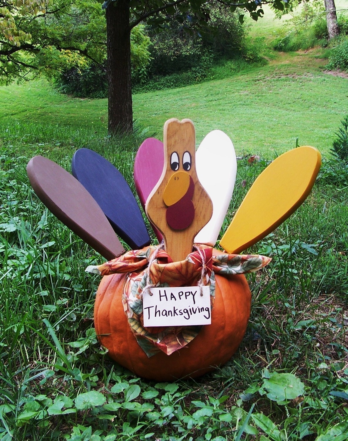 Turkey Feather Pumpkin Kit Painted Wood