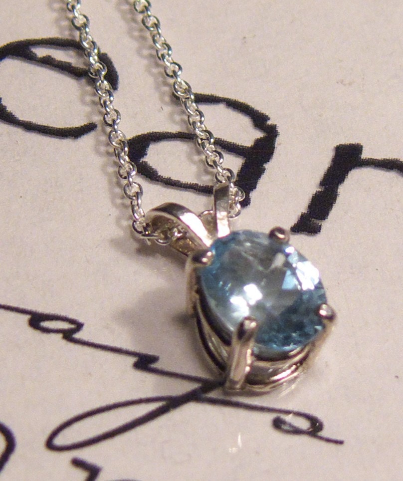 Baby Blue Topaz Gemstone Pendant sterling silver chain 18 inches