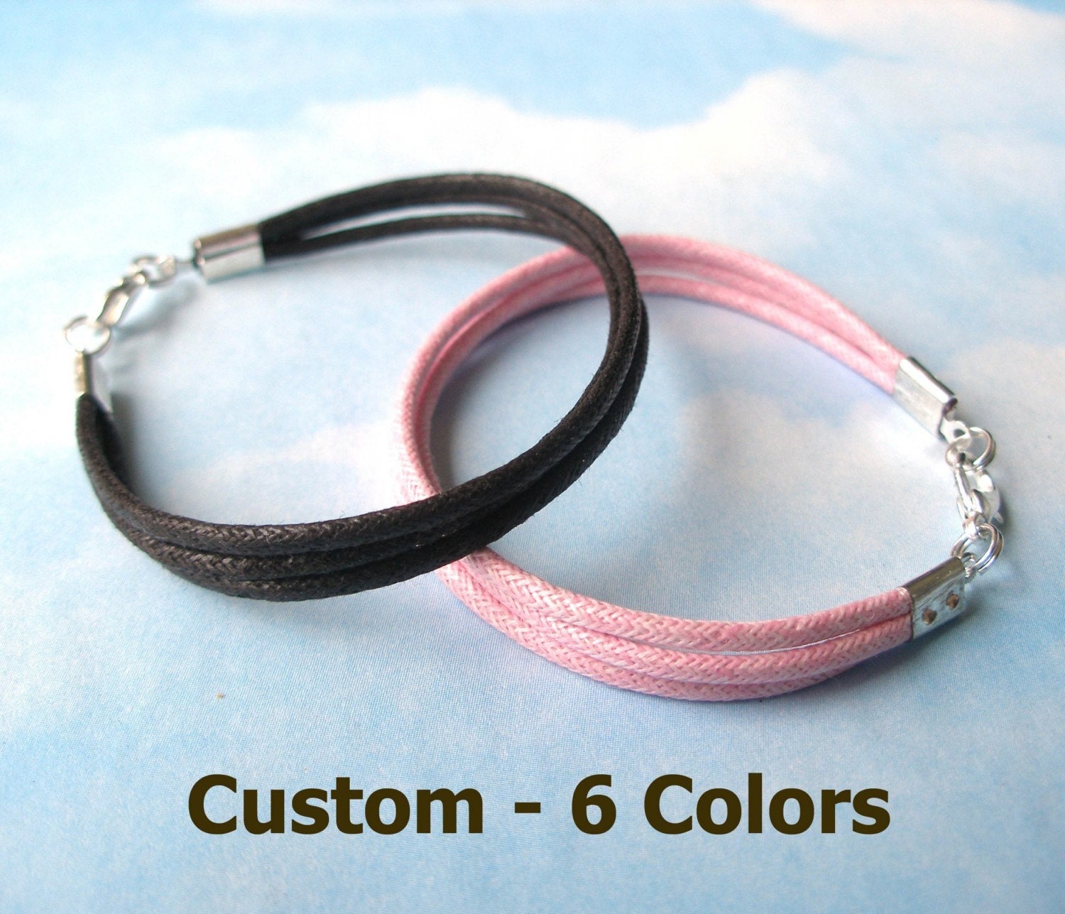 12 - Waxed Cotton Bracelets - Custom - Any length, 6 colors. Great Party Favors