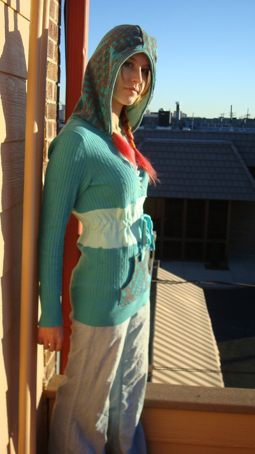 TEAL  FROST Upcycled Sweater Hoodie (M or S - adjustable)