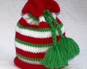 Santas Little Helper Striped Elf Hat with Green Pom Poms Great Photography Prop sized to fit Newborn Infants and Babies