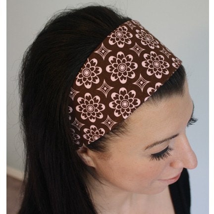 pink brown funky floral print wide scarf headband