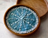 Snowflake Cameo Hand Embroidered Brooch Blue