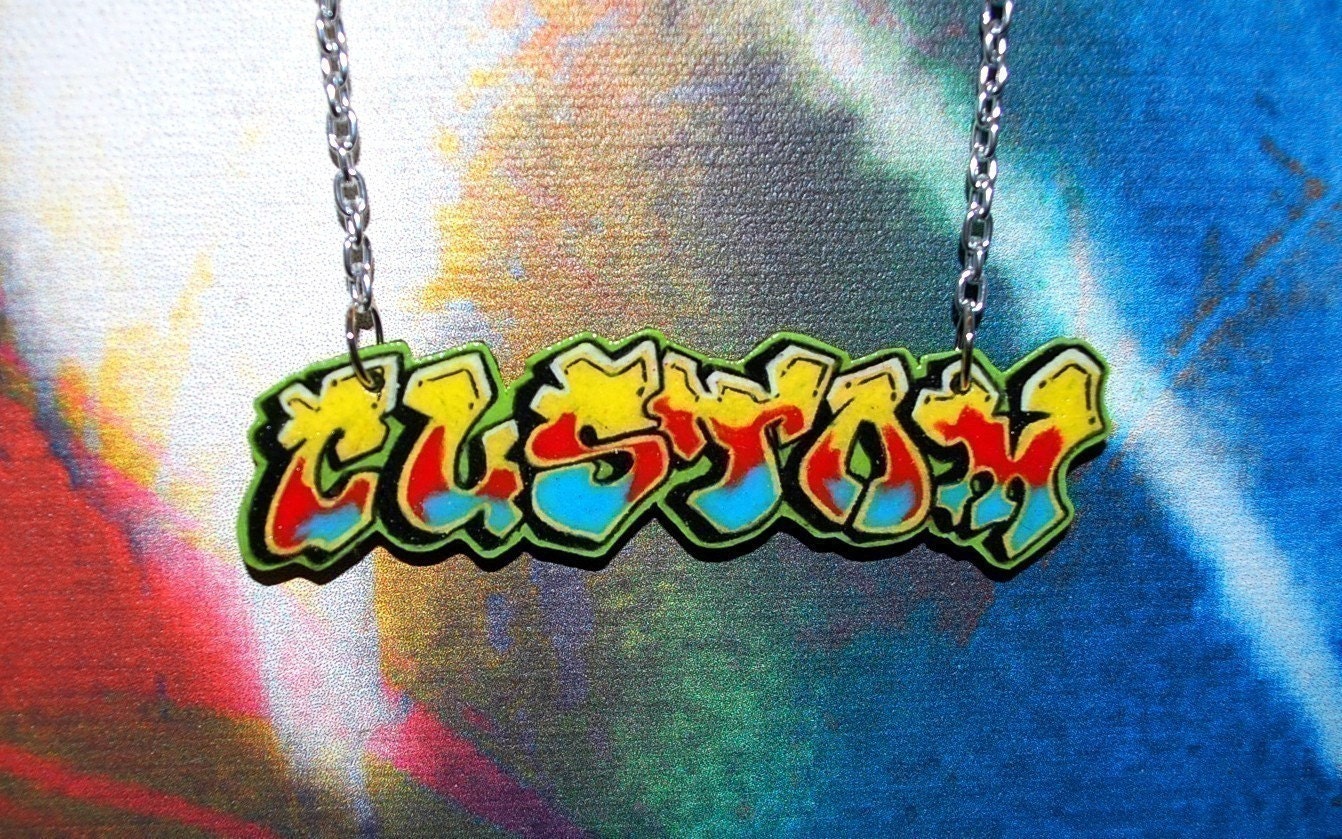 Graffiti TAG'D Custom Personalized Nameplate Necklace by beebles