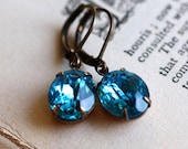 Vintage Aqua Blue Jewel Earrings. Something Blue