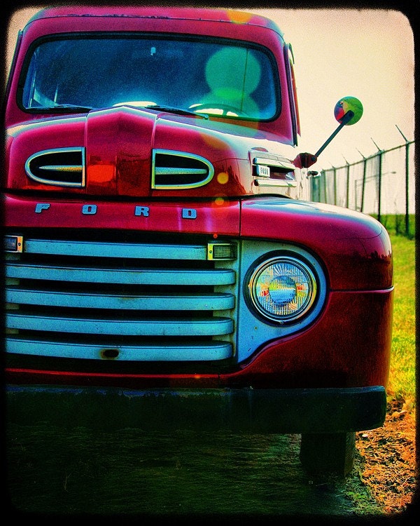 The 
Sunday Drive- vintage inspired photograph of a beautiful ruby red 1950s 
Ford Truck-  11x14 Metallic Fine Art Photo Print