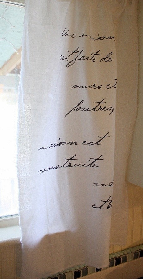 french script curtains - hand painted