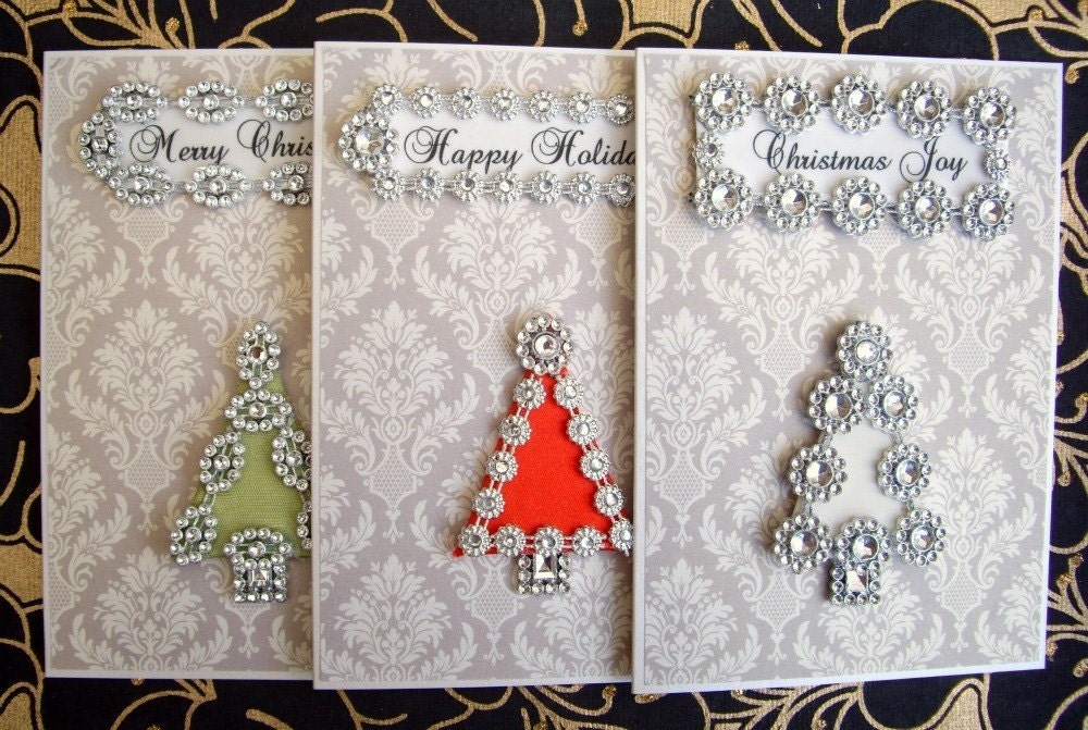 SALE Christmas Tree Card Collection / Assortment Set of 3 / Handmade Greeting Cards