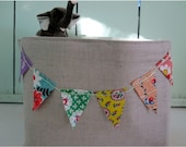 One Linen Extra Wide Fabric Bin with Feedsack Bunting Upcycled