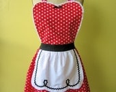 I LOVE LUCY ...... RETRO fifties RED POLKA DOT APRON with black ric rac details make a sexy hostess or Valentines day gift and is vintage 50s inspired womens full apron