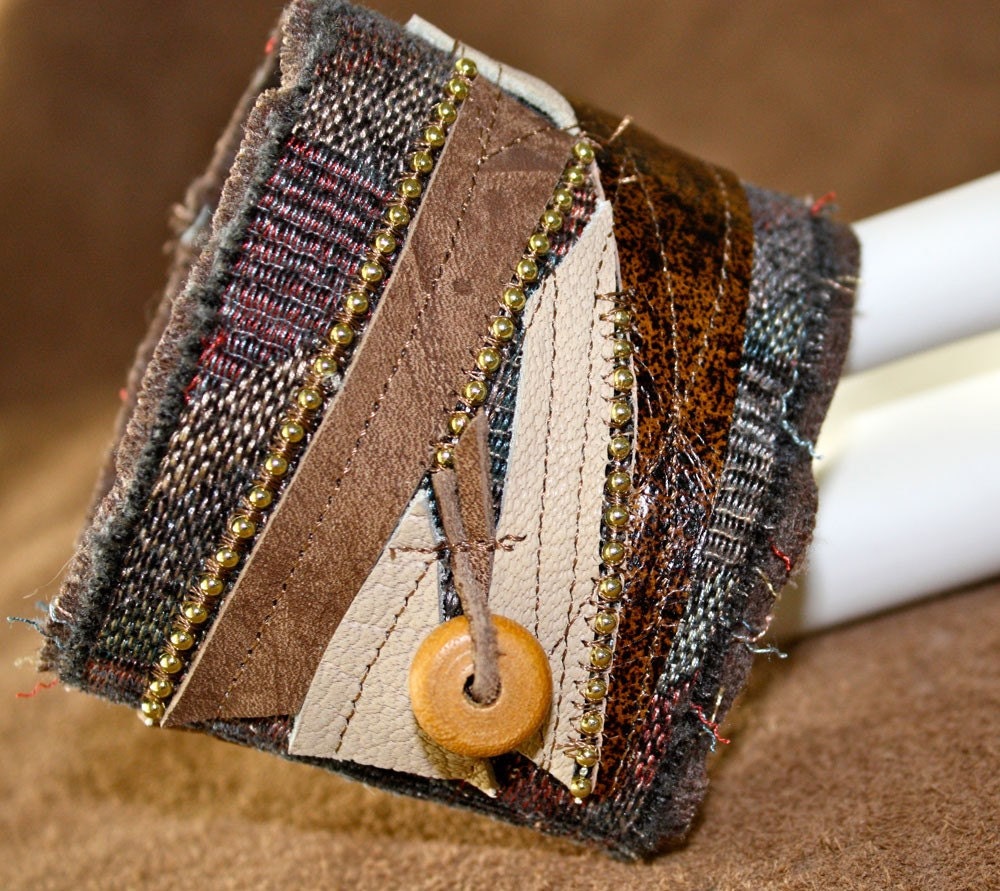 Galaxy A Mixed Media Leather and Textile Cuff