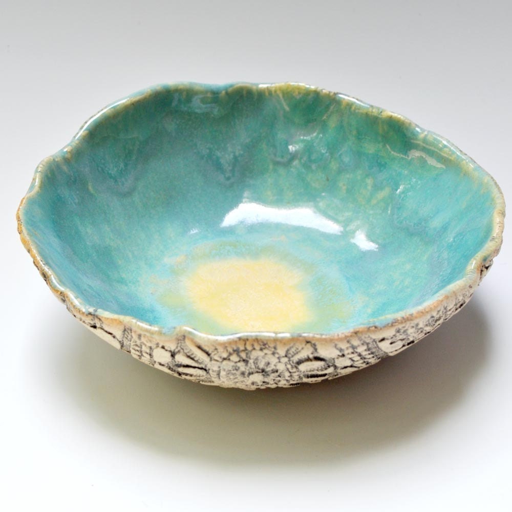 Textured Lace Bowl in Beach Day  hand built stoneware pottery