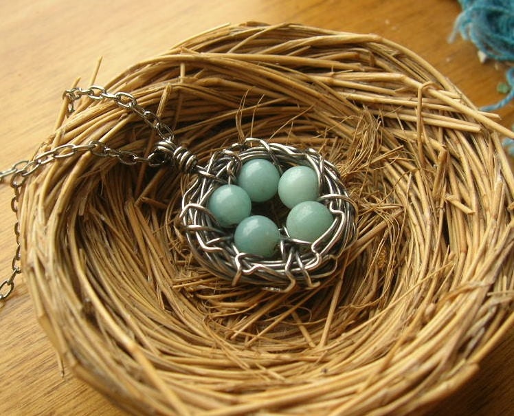Custom Rustic Robin's Nest Necklace in sterling silver, you choose number of eggs