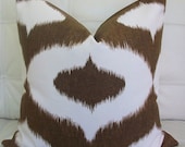 New Decorative Designer Pillow Cover - 20X20 - Duralee print - Brown Ikat on an Ivory background