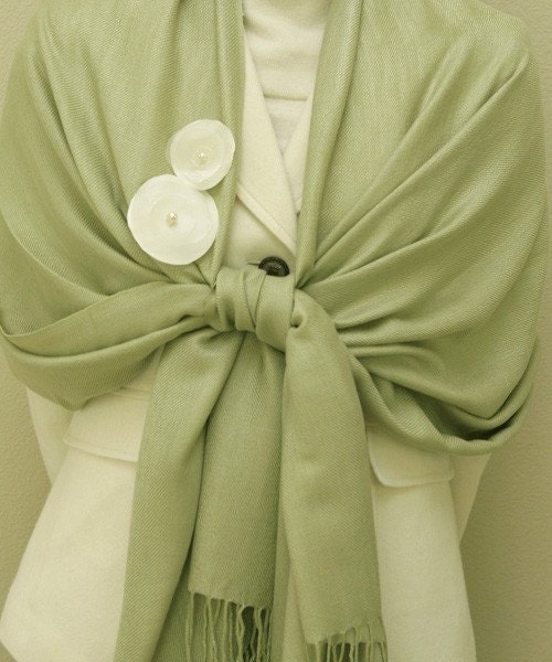 Pastel sage pashmina shawl, wrap, scarf for bridal, bridesmaids gift, flowers embellishment