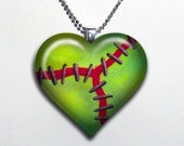 Frankenstein Zombie Heart Glass Pendant Necklace 69-H