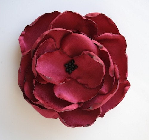 The Claire: Poppy-Red Hair Pin, Clip or Brooch Fabric Flower Rose