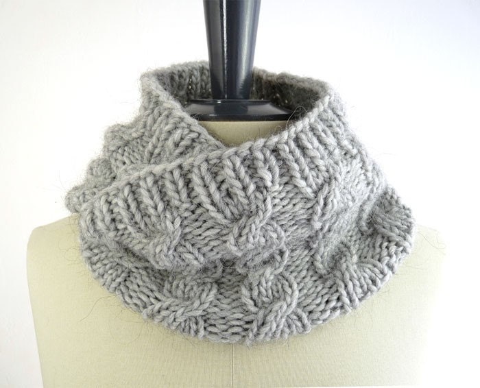 Cabled Tube Scarf in Gray Alpaca Blend