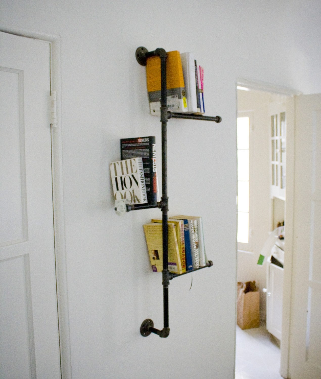 Industrial Pipe Book Shelf with Antique Detail