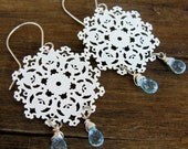Snowflake Earrings blue topaz and sterling silver wire dangle filigree earrings