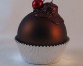 Large Glittered Chocolate Frosted Chocolate Cupcake Glass Ornament - perfect gift for your Secret Santa or as a Stocking Stuffer
