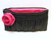 Clutch Pin Tuck - Dupioni Silk in Black-Fuchsia- OTHER COLOR COMBINATIONS  AVAILABLE