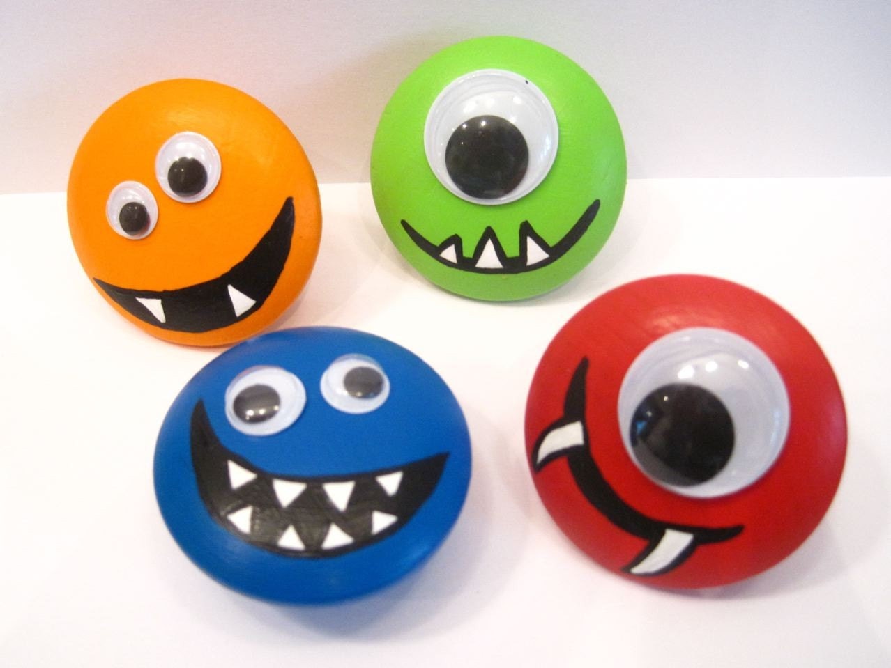 MONSTERS wooden handpainted knobs 2 inch SET of four