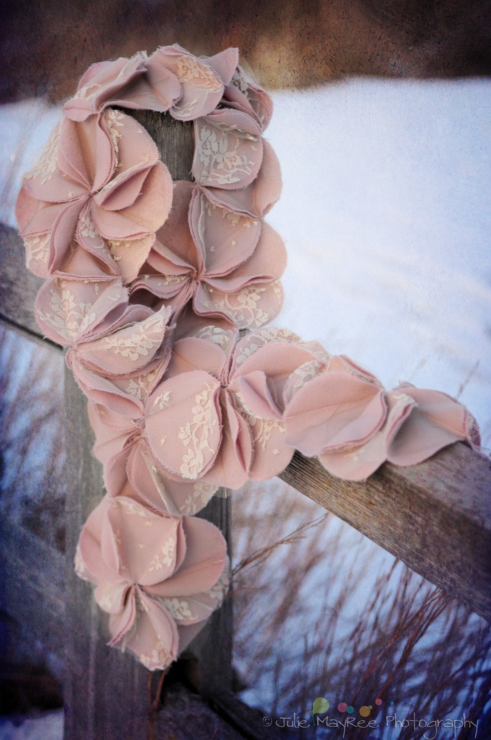 Rose Pink & Cream Ruffle Lace Feminine Flower Neck Scarf "Pinwheel Blossom" - Lightweight for spring