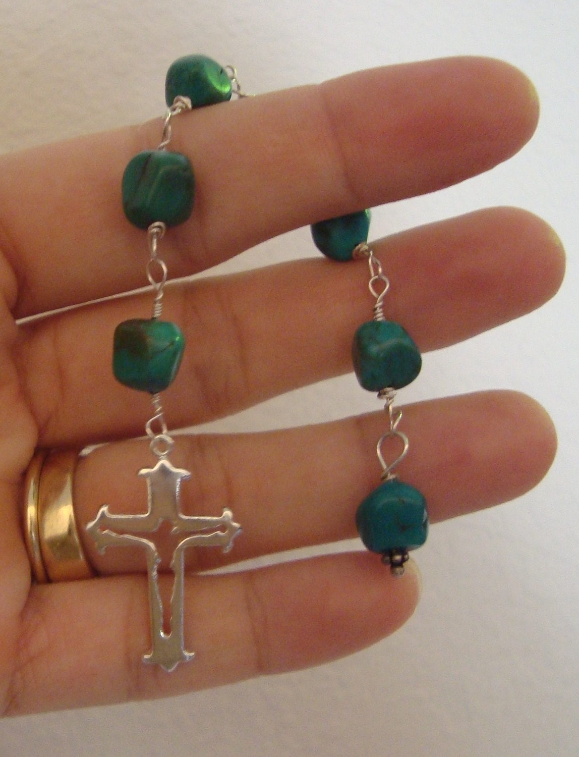 Easter Sale Turquoise Suffering Servant Chaplet  Protestant Prayer Beads originally 44 dollars now 22