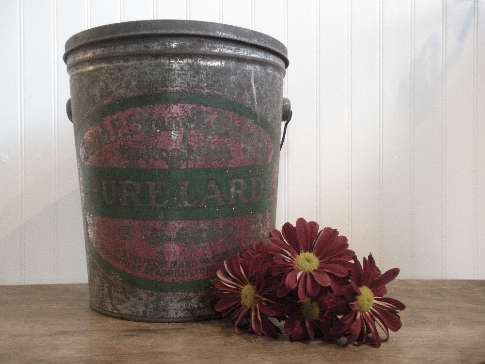 Tin Lard Bucket Farm Style Chic Collector Item