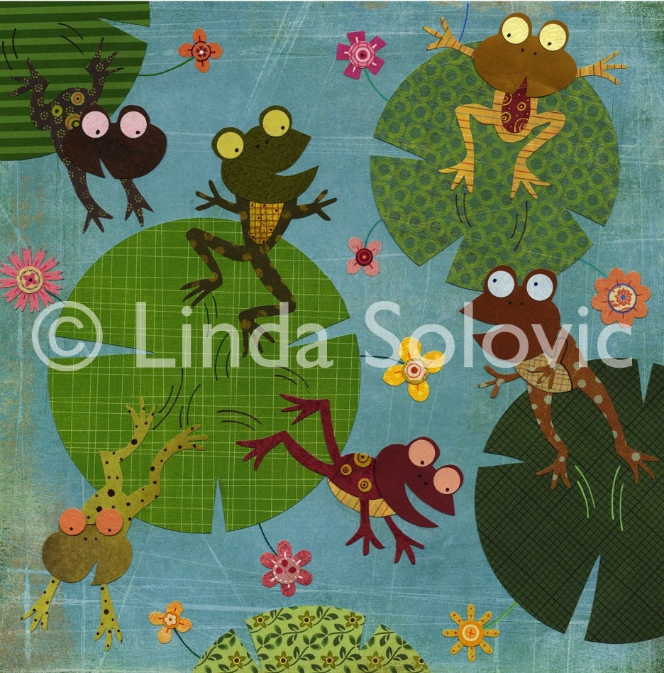 Six Frogs A Leaping Print 8.5 x 11
