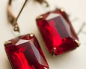 Estate Style Vintage Glass Ruby Red Earrings
