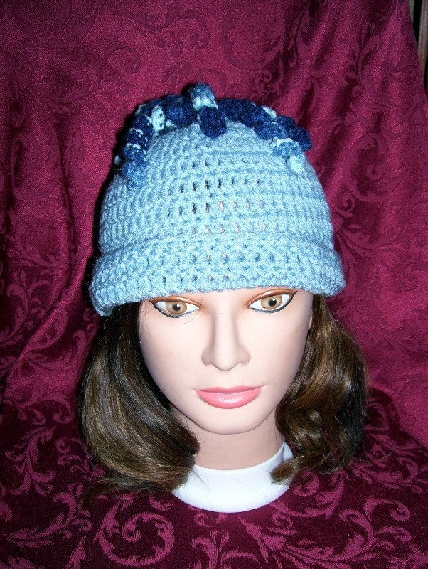 35% OFF with code FEATURED.....LightBlue w/ Swirlies on Top Crochet Hat