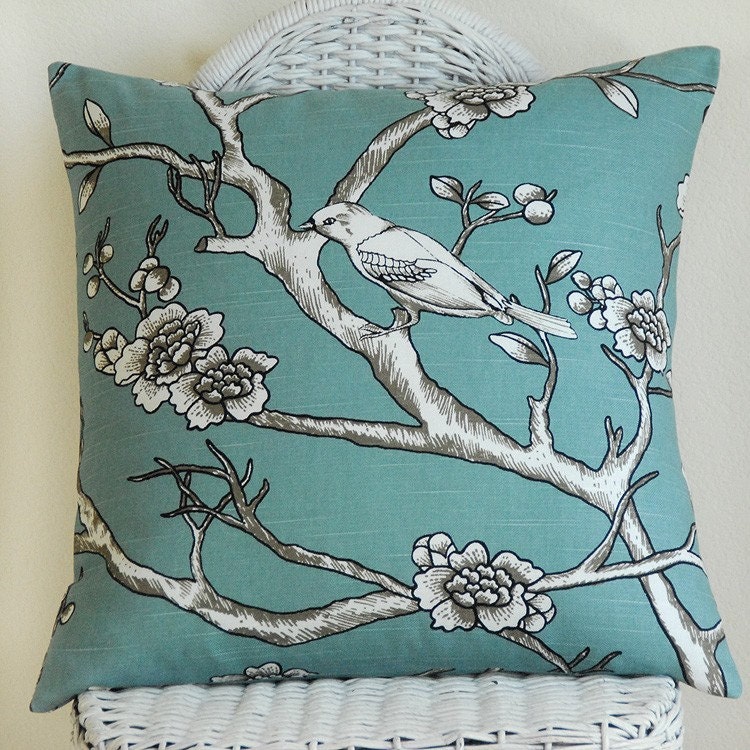 Vintage Blossoms in Jade/Teal 18x18 Pillow Cover