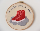 A match made in heaven - embroidery applique hanging hoop wall art