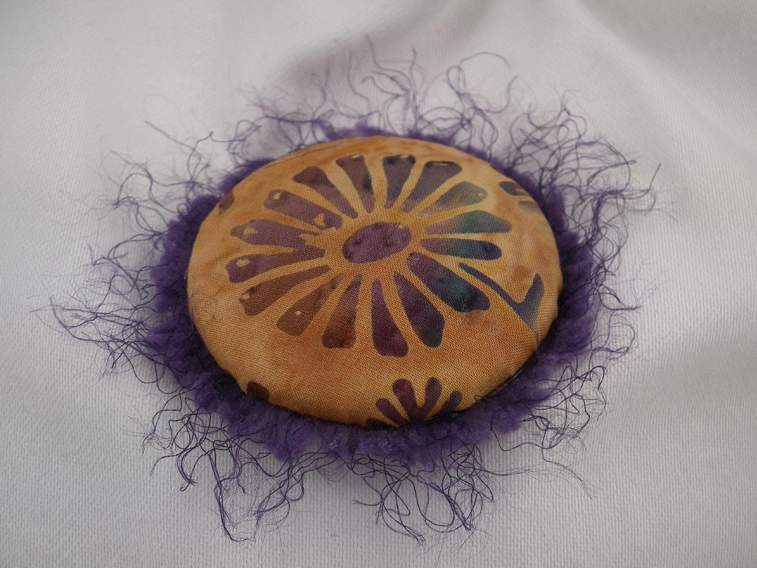 Batik Flower Brooch with Purple  Fringe