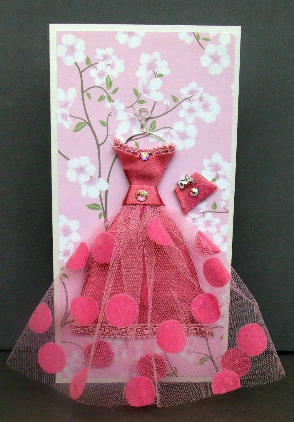 Pink Blossom Personalised Dress Card / Handmade Greeting Card