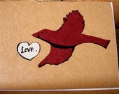 Handmade card with red bird- Valentine's Day