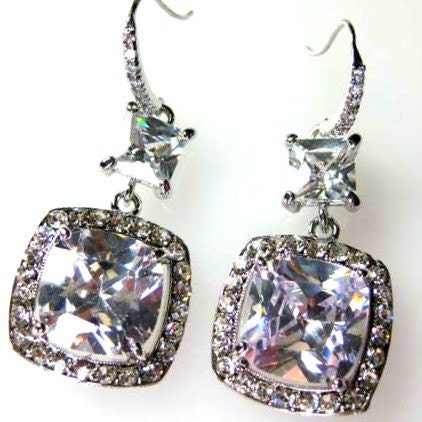 CLAIRE CZ and Swarovski Crystal Bridal Prom Earrings