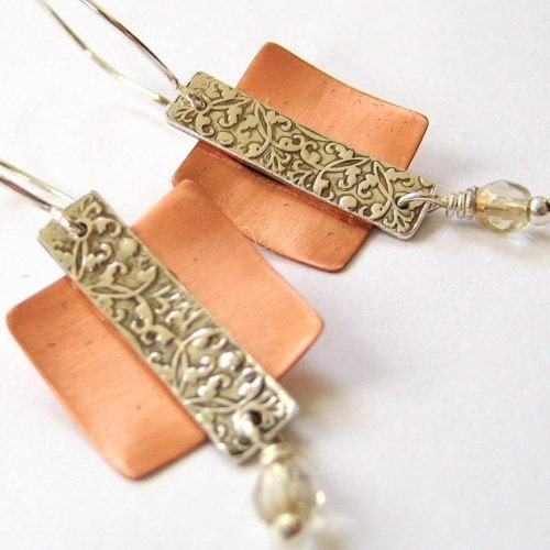Baroque Fine Silver and Copper Earrings