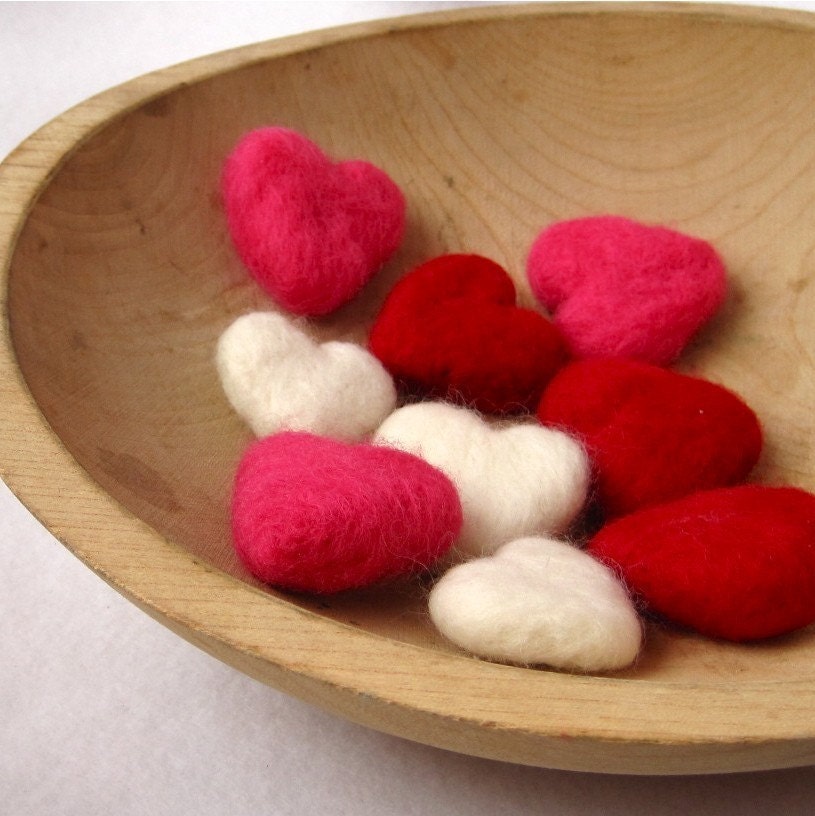 felted heart love pebbles wedding decor / set of three in white decorations