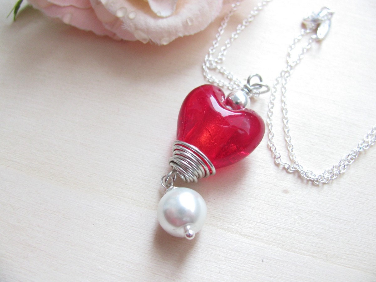 Love at First Sight Necklace - Lampwork beads and Silver - Valentine's day