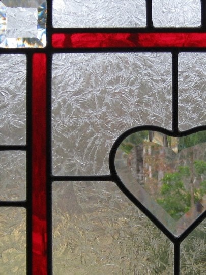 Framed Stained Glass Heart Panel - To Have & To Hold