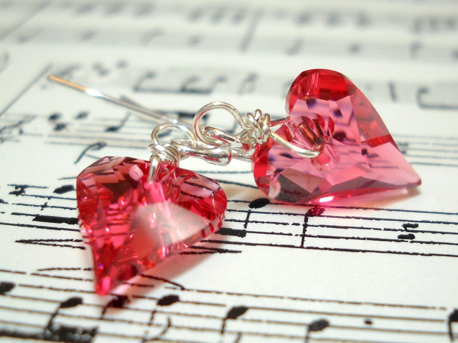 Kiss Me Pink - Wild Heart -  Swarovski Crystal Sterling Silver Earrings- Be My Valentine